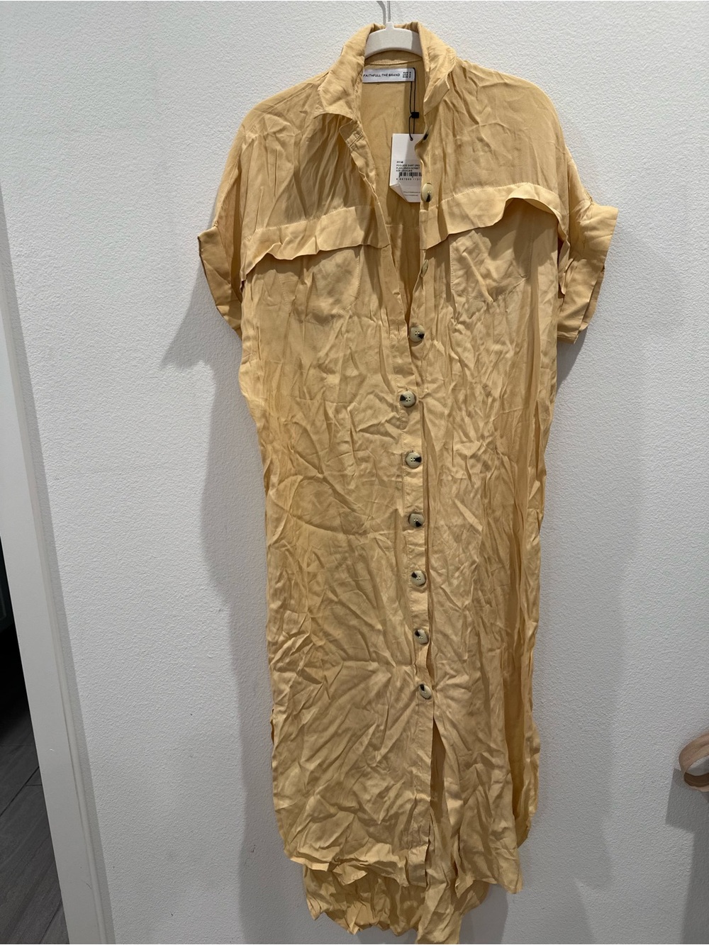 Faithfull the Brand Pale Yellow Button-Front Maxi Dress